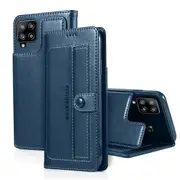 For Samsung Galaxy A22 4G Case SupRShield Luxury Wallet Leather Flip Magnetic Stand Case Cover (Navy Blue)