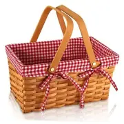 Picnic Basket, Natural Woven Basket with Double Folding Handles, Woodchip