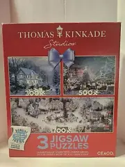 THOMAS KINKADE STUDIOS, 3 PACK JIGSAW PUZZLES, NEW IN PACK, BONUS PUZZLE SAVER