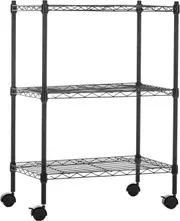 Adjustable 3-Shelf Heavy Duty Storage Unit with Wheels - 59cm x 34cm x 83cm - Black