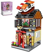 QIUXQIU Japanese Street View Sushi Store Toys, MOC Construction Creative Japan Architecture Model Set, 420 PCS Simulation Mini Building Blocks Toy for Boys Girls (Sushi Shop)