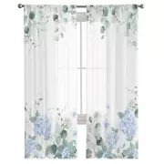 Flower Sheer Curtains 84 Inches Long Blue Hydrangea Voile Curtains Eucalyptus...