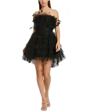 Mac Duggal Feathered Tulle Fit & Flare Mini Dress