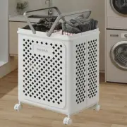 Collapsible Laundry Basket with Wheels & Handle Plastic Foldable Laundry Hamper