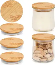 Oui Yogurt Jar Lids, 4 Pcs Oui Yogurt Bamboo Jar Lids Set with Silicone Sealing