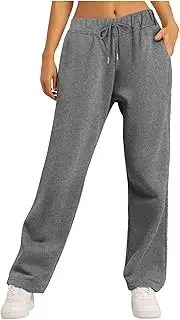 Women’s Fleece Lined Sweatpants Open Bottom Baggy High Waist Athletic Pants Straight Wide Leg Elastic Drawstring Pants
