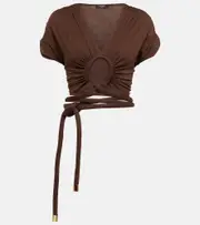 [Balmain] Balmain Draped cutout jersey tie top UK 12 brown