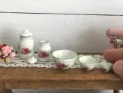 Mini Dollhouse Nesting Bowl and Canister 5 Piece Set, 1:12 Scale Ceramic Rose