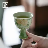 在飛比找蝦皮購物優惠-無落景德鎮釉下粉彩簇擁茶杯仿宋高足主人杯家用單杯功夫茶杯復古