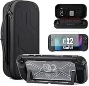 FUNDIARY Black Carrying Case Compatible with Nintendo Switch 2(2025), Shcokproof Accessories with Slim Portable Travel Storage Bag, [Heavy Duty]Protective Cover Skin, Screen Protector and 8 Thumb Caps