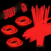60 Pack 8” Glow Sticks Bracelet Bulk Glow Sticks with 60 Connectors Neon Glow In The Dark Party Supplies for Christmas Holiday Decoration Party Carnival (Red)