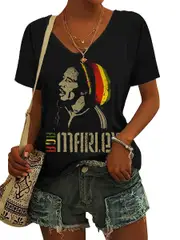 Jollylinen Women's Reggae Print Short Sleeve Top Black M