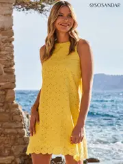 Sosandar Yellow Scallop Hem 100% Cotton Shift Dress (Q61099) | $173