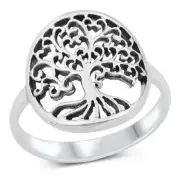 Tree of Life Ring Genuine Sterling Silver 925 Oxidized Height 17 mm Size 5 - 10