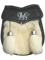 Scottish Boys White Fur Leather Sporran Kilt Welsh Dragon 2 Tassels Belt Chain