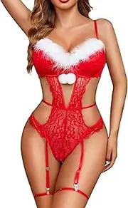 [Avidlove] Christmas Garter Lingerie Set Lace Strappy Teddy Underwired Naughty Bodysuit Exotic One Piece Babydoll