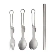 Metal Camping Cutlery Set Folding Travel Utensils Fork Spoon Chopsticks