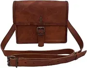 [vr creatives] 9 Inch Handmade Vintage Leather Crossbody Sling Bag Men Women Unisex Teens Purse Wallet Satchel Handbag Messenger Bags, Brown, Small