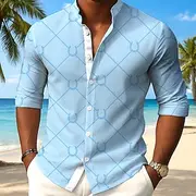 Men's Grid Pattern Horseshoe Shirt Button Up Shirt Stand Collar Shirt Long Sleeve Casual Outdoor Vacation Daily Spring Fall Mandarin Collar Band Collar 3D Prin