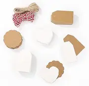 200 Premium Gift Tags with String, 100 White Gift Tags and 100 Brown Gift Tags, Thick & Sturdy - Kraft Paper Labels with Jute Twine, Suitable for Wedding Gifts and Handmade Items (Brown, White)