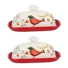 2X Food Container Butter Plate with Lid Tableware Cheese Dish Ceramic9944