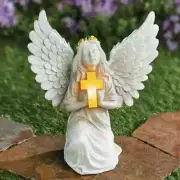 Beautiful Kneeling Angel with Solar Lighted Cross Outdoor Garden Statue