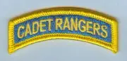 ARMY JROTC - "CADET RANGER" SHOULDER TAB - YELLOW ON LIGHT BLUE ... GREAT!