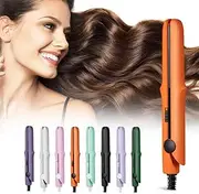 2 in1 Mini Dual Purpose Curling Wand Flat Iron, Portable Hair Straightener Travel Curling Tool for All Hair Types. (Orange)