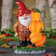 Fall Autumn Gnome w/ Solar LED Pumpkins Garden Statue Outdoor Harvest Yard Decor