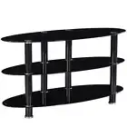 Pemberly Row Contemporary Glass Oval TV Stand for TVs up to 40" in Black