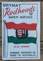 1957 Brymay Redheads Unused Label Flags Around the World #33 Hungary - NM.