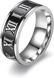 [JONAYUOV] Titanium Stainless steel Ring,The Roman Num Chain Ring Anxiety Relief Fashion Simple Ring Mens Wedding Ring