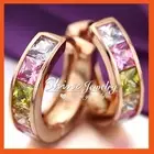 18K ROSE GOLD GF AMETHYST PERIDOT LIGHT RAINBOW BAND HOOP SLEEPER EARRINGS GIFT