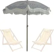 Boho Beach Umbrella Patio Umbrella with Fringe, 6ft Portable Tassel Umbrellas for Sand, Outdoor Tilt Market Table Umbrella Holiday Umbrellas for Lawn Garden Pool Outing Balcony Deck(Navy Stripe)