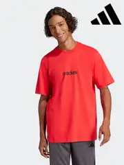 adidas Red Single Essentials Linear 100% Cotton Jersey T-Shirt (AP9669) | $35