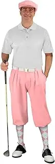 [Golf Knickers] Mens Select A Style Pink Outfit with Matching Golf Cap and Selected Argyle Socks