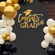 Congrats Grad Decal Sign for Balloon Arch - Graduation Decar for Grad Party, Class of 2025 Grad Party Graduation Event Planner Vinyl Decal (Gold)