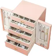 QYINXIU Large Stand Up Jewelry Boxes Organizers, Case With 5 Drawers For Women Teen Girls Kids Big Jewelry Case For Chest Necklaces, Bracelets, Earring, Ring