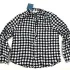 New Market & Spruce Flannel Button Front Shirt Black White Plaid Size Medium