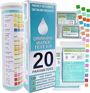 PRIMED | 20-in-1 Drinking Water Test Kit | 125 Testing Strips | 2 Bacteria Tests | at Home Water Testing Kit - Tap & Well | 20 Parameters | Bonus Tracking Chart | Lead Iron Chlorine Copper pH & More