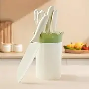 Knife Set, 6 PCS Stainless Steel Kitchen Knife Block Set, White Non Stick Coated Knife, No Rust and Sharp Knife for Chopping, Slicing and Dicing, Dolphin Shaped Handle, White