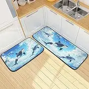 YXYZRMY Kitchen Mats for Floor, 2 Piece, Dolphin Sky Funny Cute Washable Non-Slip Kitchen Rugs Set for Home & Office, Sink, Laundry, 19.7” x 27.6” + 19.7” + 47.2”