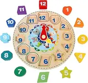 Rrlihjgu Wooden Sorting Clock, Shape Matching Puzzle, Learning Activity for Fine Motor Skills, Kindergarten Toy for Boys Girls Ages 3+