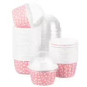 50 Set Cupcake Liners with Dome Lids, Muffins Liners Wrappers, Pink