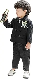 [Kromoc] Boys' Double Breasted Buttons Stripe Suit 3Pcs Peak Lapel Jacket Vest Pants Tuxedos for Banquet Christmas