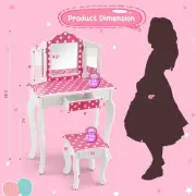 Children's Vanity Set with Tri-Fold Mirror & Stool, Pink Polka Dot Design