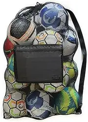 Fitdom Extra Large Heavy Duty Mesh Bag. Best for Soccer Ball, Water Sports, Beach Cloth, Swimming Gears. Adjustable Shoulder Strap. Secure Side Pocket