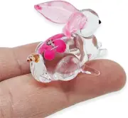 1¼"L Pink Flower Rabbit Glass Bunny Miniature Hare Figurine Animal Crystal Dolls