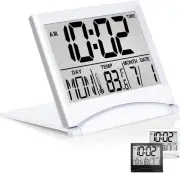 Digital Travel Alarm Clock - Foldable Calendar & Temperature & Timer LCD Clock