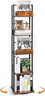 Book Shelf, Rotating Bookshelf for Corner, 5-Tier Small Bookcase, Tall Book Shelf Display, Narrow Bookshelf for Books, Magazines, Decor, Bookshelves for Living Room, Study Room